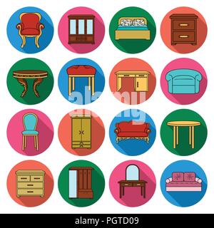 Möbel- und Innenausbau flachbild Symbole im Set Sammlung für Design. Home möbel Vektor Symbol lieferbar Abbildung. Stock Vektor