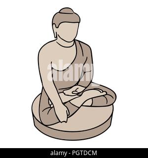 Sitzender Buddha Symbol im Comic-stil auf weißem Hintergrund. Südkorea symbol Vektor Illustration. Stock Vektor