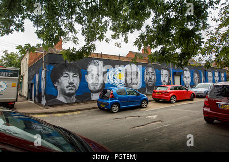 Leicester City Fans Angst für die Zukunft der Wandgemälde an der Wand von Marken elektrische. Stockfoto