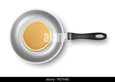 Realistische Pfannkuchen in der Pfanne closeup auf weißem Hintergrund, Ansicht von oben. Design Template für Frühstück, essen Menü und homestyle Konzept Stock Vektor