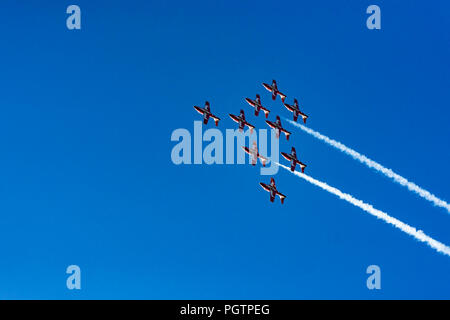 Kanadische Streitkräfte (CF) Snowbirds, 431 Luft Demonstration Squadron fliegen über Vancouver, British Columbia, Kanada Stockfoto