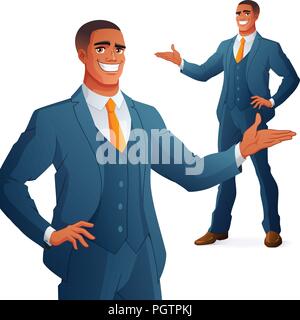 African Business Mann präsentieren. Isolierte Vector Illustration. Stock Vektor