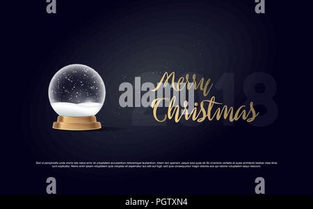 Winter in der Glaskugel. Magic Christmas crystal ball aus Glas, Schnee und Gold stehen. Vector Illustration Stock Vektor