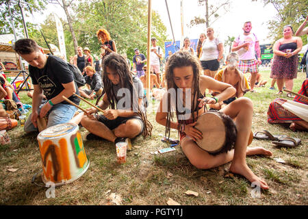 Bratislava, Slowakei. 24 August, 2018. Die Besucher der Aufstand Music Festival drum und ihre Zeit genießen. Stockfoto