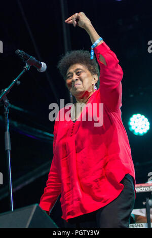 Bratislava, Slowakei. 24 August, 2018. Doreen Shaffer führt mit den Skatalites am Aufstand Music Festival. Stockfoto