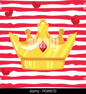 Vector Illustration. Goldene Krone mit Schmuckstein auf einer Platte von Streifen Stock Vektor