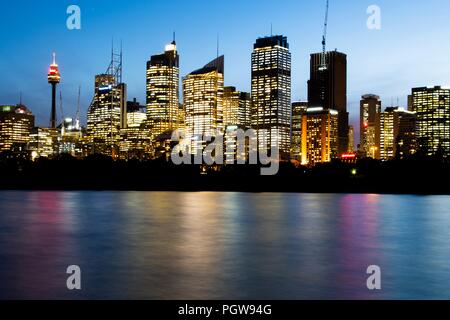 Sydney, CBD, Night Shot des zentralen Business Viertel von Mrs Macquaries Chair genommen Stockfoto