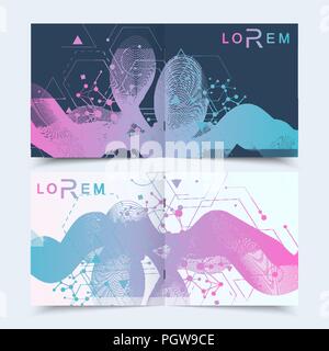 Moderner Minimal Vektor layout Cover Design Vorlagen für quadratische Broschüre oder Flyer. Wissenschaftliches Konzept für medizinische, Technologie, Chemie. Anschluss von Punkten und Linien. Stock Vektor