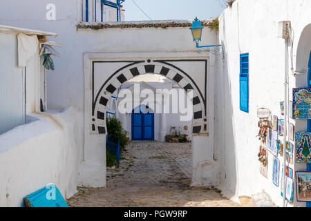 Die Straße in schöner Stadt Sidi Bou Said, Tunesien, Afrika Stockfoto