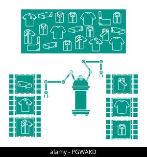 Intelligente automatische Roboter Sortieren der Kleidung. Austausch des Menschen mit Robotern Mechanismen. Die Entwicklung der künstlichen Intelligenz. Stock Vektor