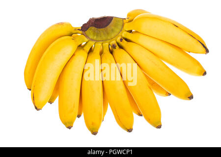 Mini Bananen auf weißem Hintergrund. Ansicht von oben. Flach Stockfoto