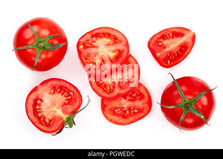 Tomaten isoliert auf weißem Hintergrund. Ansicht von oben. Flach Stockfoto