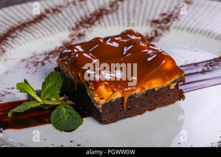 Caramel Brownie Kuchen Karamell Stockfoto