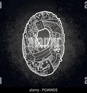 Nummer 0. Hand doodled Kinder Zahlen gezogen. Cute monstred Zahlen, mathematische Symbole. Vector Illustration für Web, Design, Dekoration, Bildung, Drucke, Stock Vektor