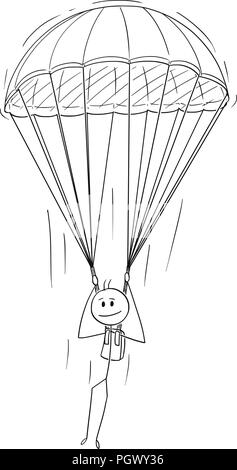 Cartoon von Skydiver Mann oder Geschäftsmann mit Fallschirm Stock Vektor