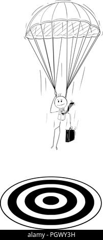 Cartoon von Skydiver Geschäftsmann mit Fallschirm landen am Ziel Stock Vektor