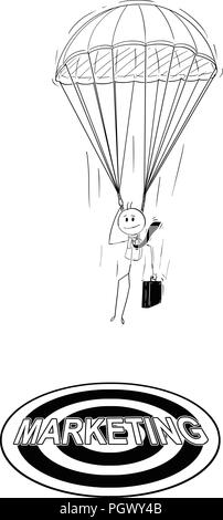 Cartoon von Skydiver Geschäftsmann mit Landung am Fallschirm Marketing Zielgruppen Stock Vektor