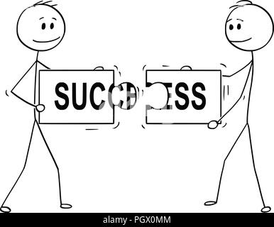 Cartoon von zwei Geschäftsmänner Holding und die passenden Stücke von Puzzle mit Erfolg Text Stock Vektor