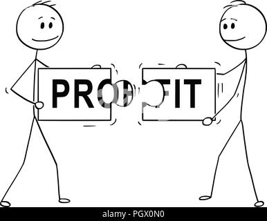 Cartoon von zwei Geschäftsmänner Holding und die passenden Stücke von Puzzle mit Gewinn Text Stock Vektor
