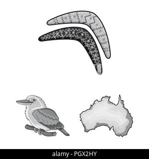 Land Australien monochrome Icons im Set Sammlung für Design. Reisen und Sehenswürdigkeiten vektor Symbol lieferbar Abbildung. Stock Vektor