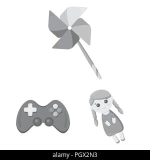 Kinder Spielzeug monochrome Icons im Set Sammlung für Design. Spiel und christbaumkugel Vektor Symbol lieferbar Abbildung. Stock Vektor