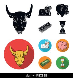 Bank, Business Plan, Bündel von Notizen, Zeit, Geld. Geld und Finanzen set Sammlung Icons in Schwarz, flat Vektor Symbol lieferbar Abbildung: Stock Vektor