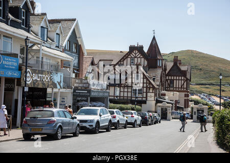 Woolacombe shop Fronten und Hotel in der Nähe des Strand an einem sonnigen Tag im Sommer in Woolacombe, North Devon, England Stockfoto