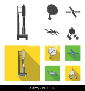 Radio Radar, Docking im Raum Raumfahrzeuge, lunokhod. Space Technology set Sammlung Icons in Schwarz, flat Vektor Symbol lieferbar Abbildung. Stock Vektor