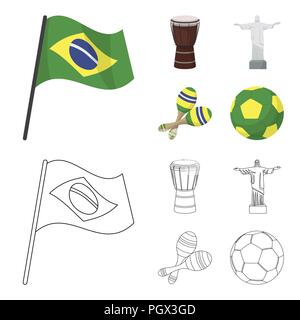 Brasilien, Land, Flagge, drum. Brasilien land Sammlung Icons im Cartoon, Outline style Vektor Symbol lieferbar Abbildung. Stock Vektor