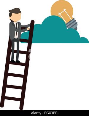 Geschäftsmann auf Treppen mit Cloud und Lampe Stock Vektor