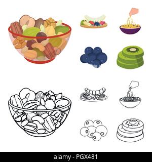 Gemischte Nüsse, Obst und anderen Lebensmitteln. Essen set Sammlung Icons im Cartoon, Outline style Vektor Symbol lieferbar Abbildung. Stock Vektor