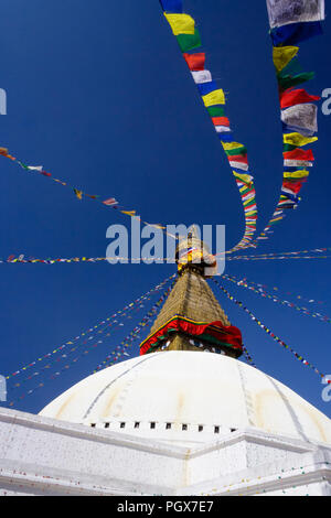 Bodhnath, Katmandu, Bagmati, Nepal: große Stupa von Bodhnath, das größte in Asien und eines der größeren in der Welt. Unesco-heritege Website. Stockfoto