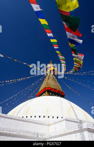 Bodhnath, Katmandu, Bagmati, Nepal: große Stupa von Bodhnath, das größte in Asien und eines der größeren in der Welt. Unesco-heritege Website. Stockfoto