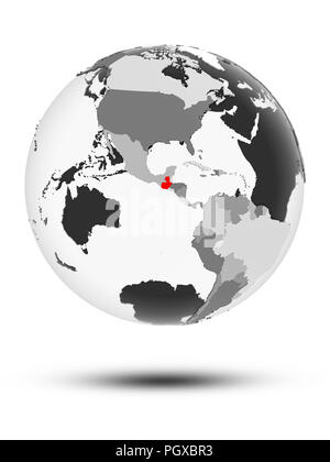 Guatemala auf Weltkugel mit durchscheinenden Ozeane auf weißem Hintergrund. 3D-Darstellung. Stockfoto