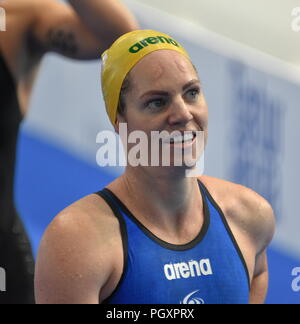 Budapest, Ungarn - May 26, 2017. Wettbewerbsfähige Schwimmer SEEBOHM Emily (aus Schwimmen 50 m Ruecken). FINA Schwimm-WM Vorausscheidungen Stockfoto