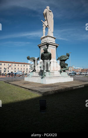 Quattro Mori. Die vier Moor, Symbol der Stadt. Marmorstatue von Ferdinandi 1 Medici, Stadt Gründer Stockfoto