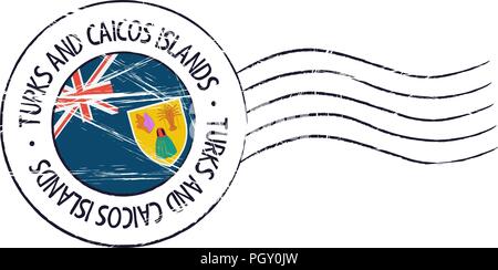 Turks- und Caicosinseln grunge Briefmarke und Flag auf weißem Hintergrund Stock Vektor