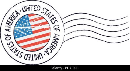 Vereinigte Staaten von Amerika grunge Briefmarke und Flag auf weißem Hintergrund Stock Vektor