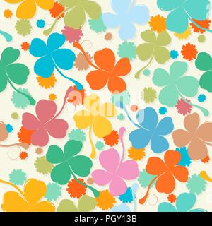Glück vier Blätter St. Patrick nahtlose Muster in den Farben Stock Vektor