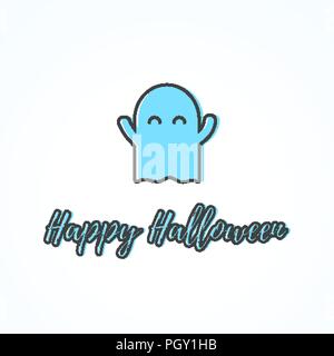 Happy Halloween Grußkarten mit niedlichen Lächeln ghost Stock Vektor