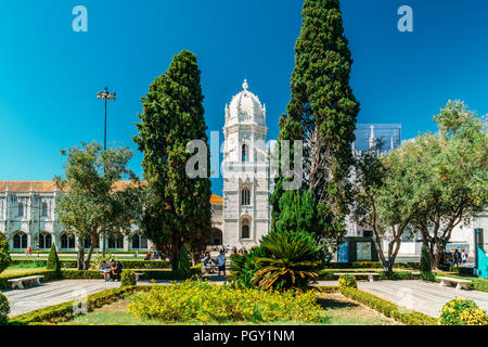 Lissabon, Portugal - 20. AUGUST 2017: Hieronymites Jeronimos Kloster des Ordens des Heiligen Hieronymus Stockfoto