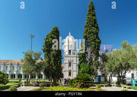 Lissabon, Portugal - 20. AUGUST 2017: Hieronymites Jeronimos Kloster des Ordens des Heiligen Hieronymus Stockfoto