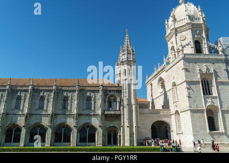 Lissabon, Portugal - 20. AUGUST 2017: Hieronymites Jeronimos Kloster des Ordens des Heiligen Hieronymus Stockfoto