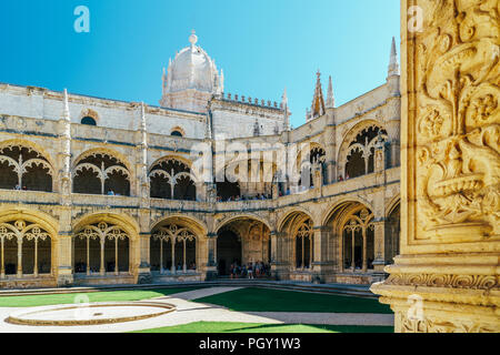 Lissabon, Portugal - 20. AUGUST 2017: Hieronymites Jeronimos Kloster des Ordens des Heiligen Hieronymus Stockfoto