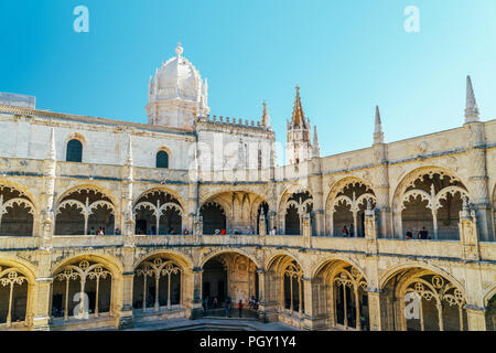 Lissabon, Portugal - 20. AUGUST 2017: Hieronymites Jeronimos Kloster des Ordens des Heiligen Hieronymus Stockfoto