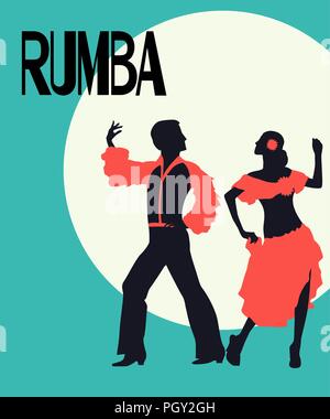 Rumba Poster. Elegantes Paar tanzen Rumba. Retro Stil Stock Vektor