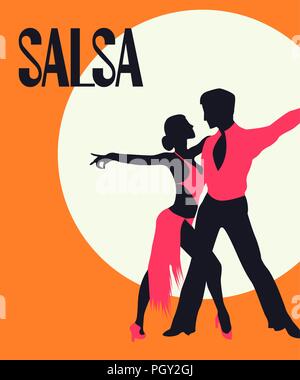 Salsa Poster. Elegantes Paar Salsa tanzen. Retro Stil Stock Vektor