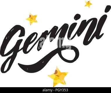 Gemini schrift Kalligraphie Pinsel Text Horoskop Sternzeichen Abbildung Stock Vektor