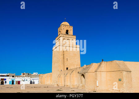 Minarett, Große Moschee von Kairouan, Kairouan ist die vierte heilige Stadt des muslimischen Glaubens, Tunesien Stockfoto