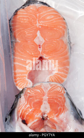 Lachsfilets auf Eis auf Fisch store Stockfoto